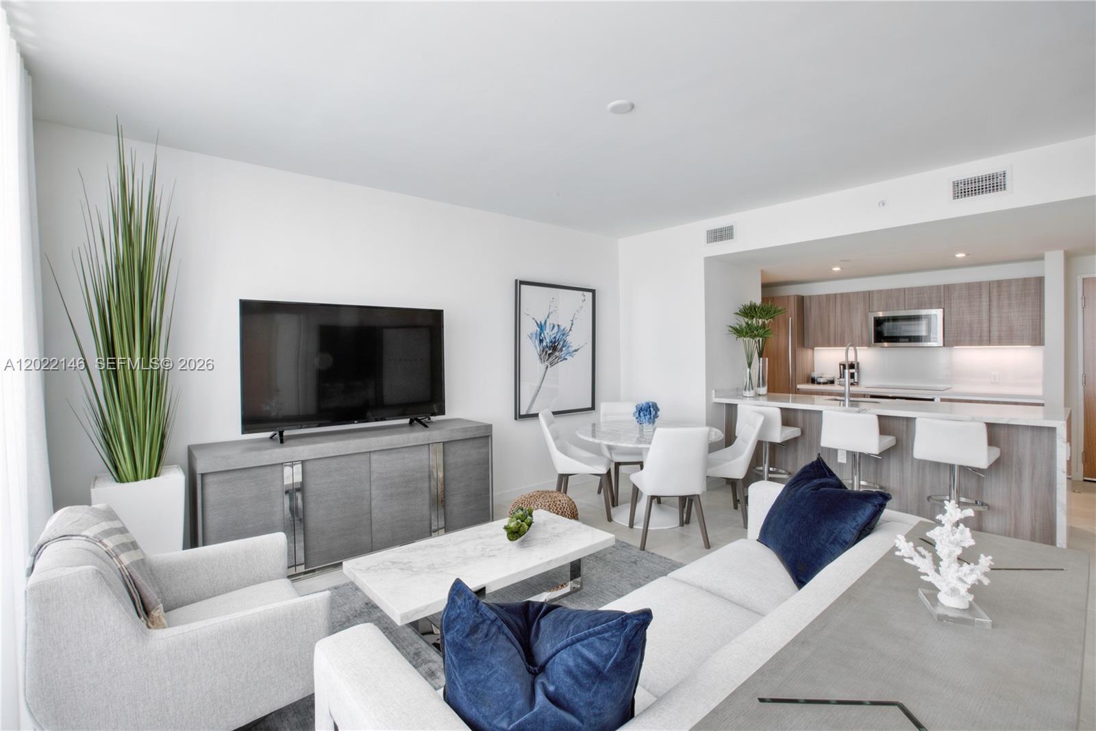 Living Room, Dining Room and Kitchen
