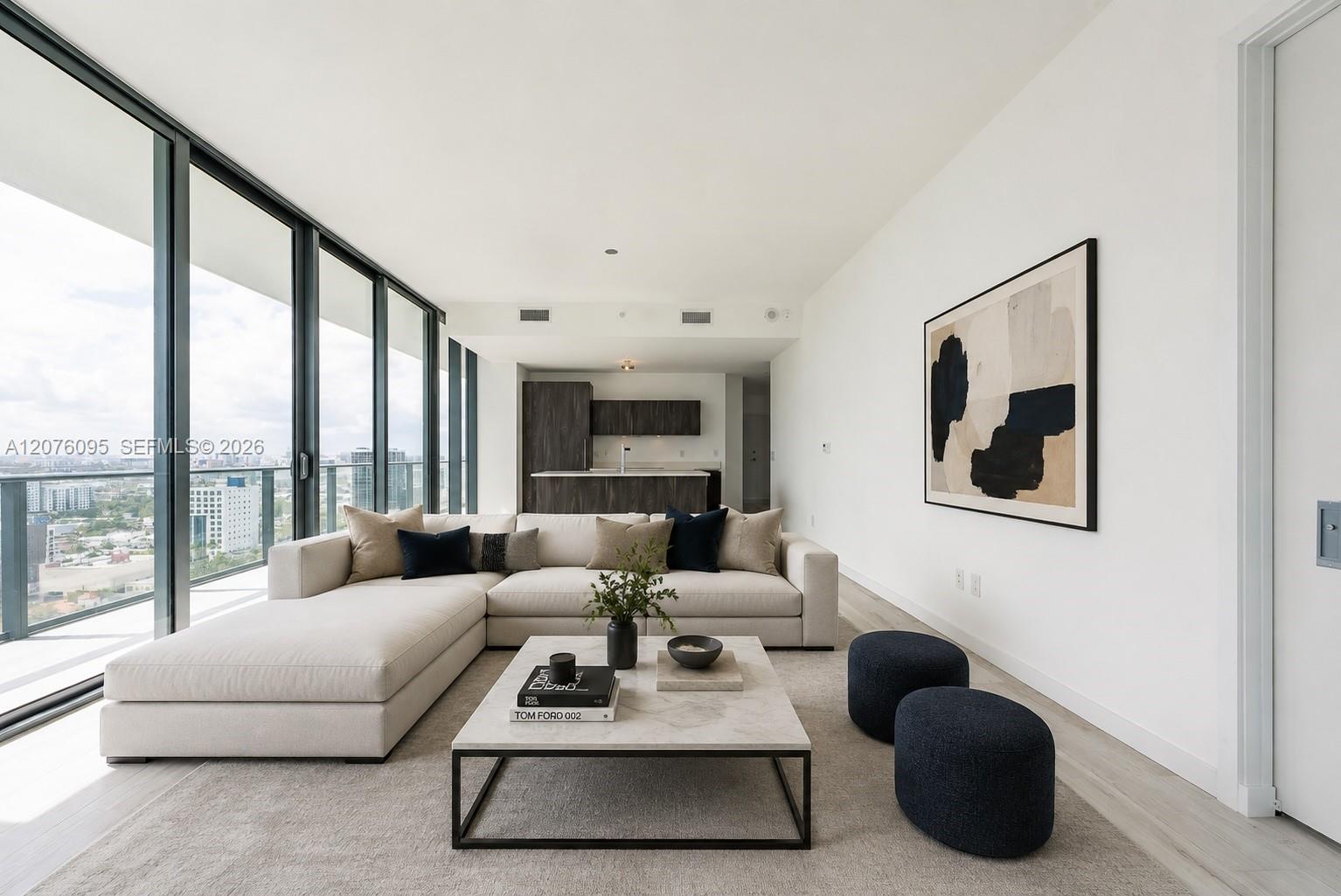 Digitally staged living room