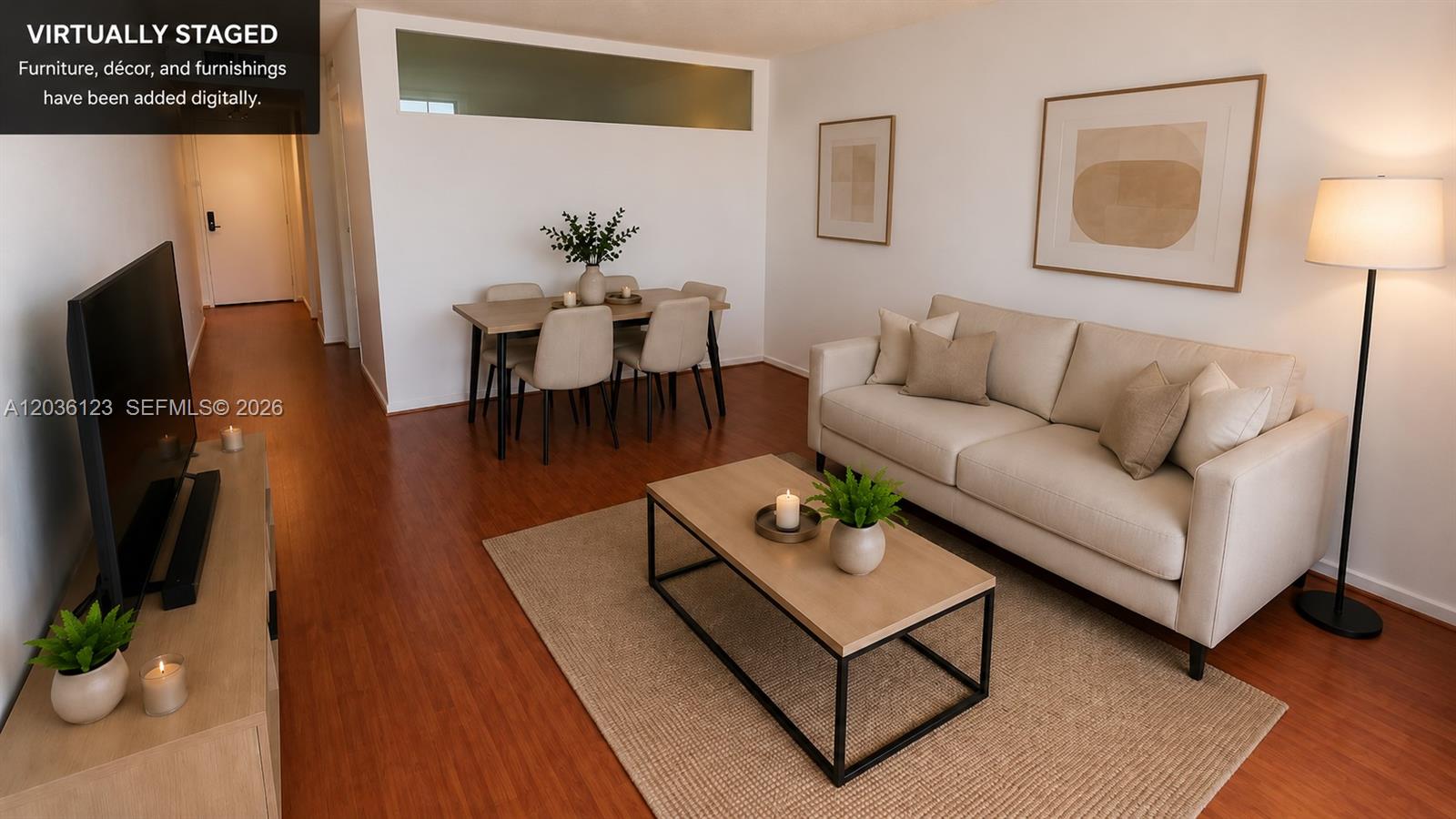 VIRTUALLY STAGED Furniture, décor, and furnishings have been added digitally