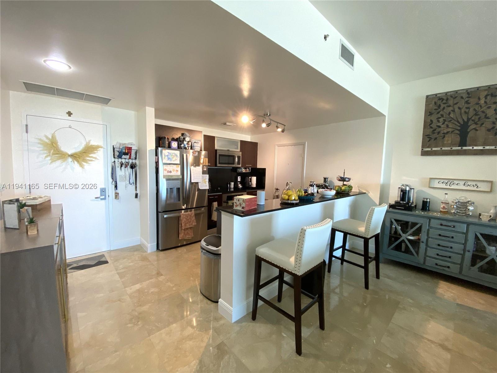 Counter space dining and coffee bar area.