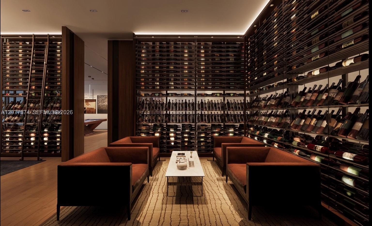 Developer rendering of the resident wine room with temperature-controlled storage and tasting area. For illustrative purposes only.