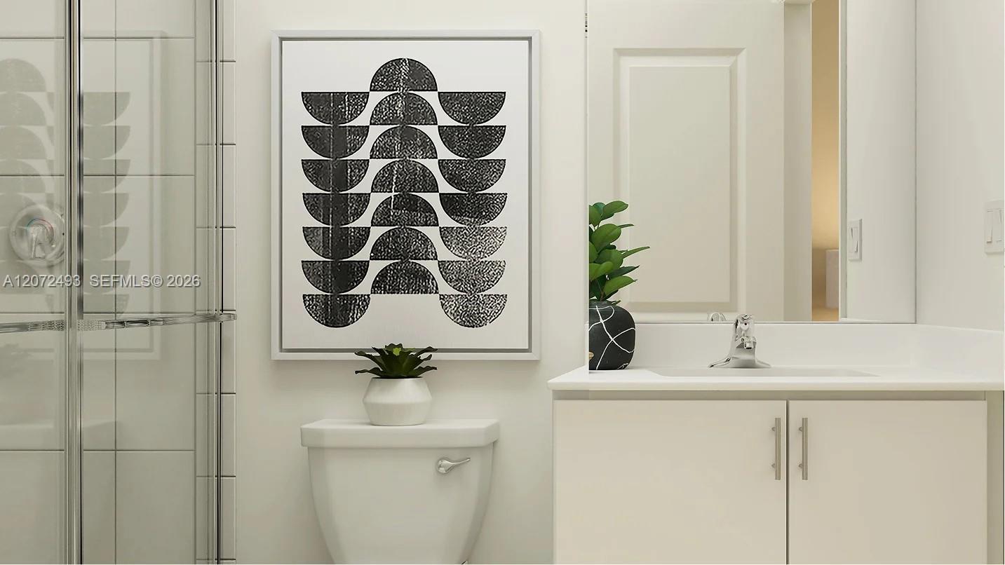 Next Gen® SuiteAn elegant glass-enclosed shower and cultured marble vanity complete the Next Gen® bathroom.