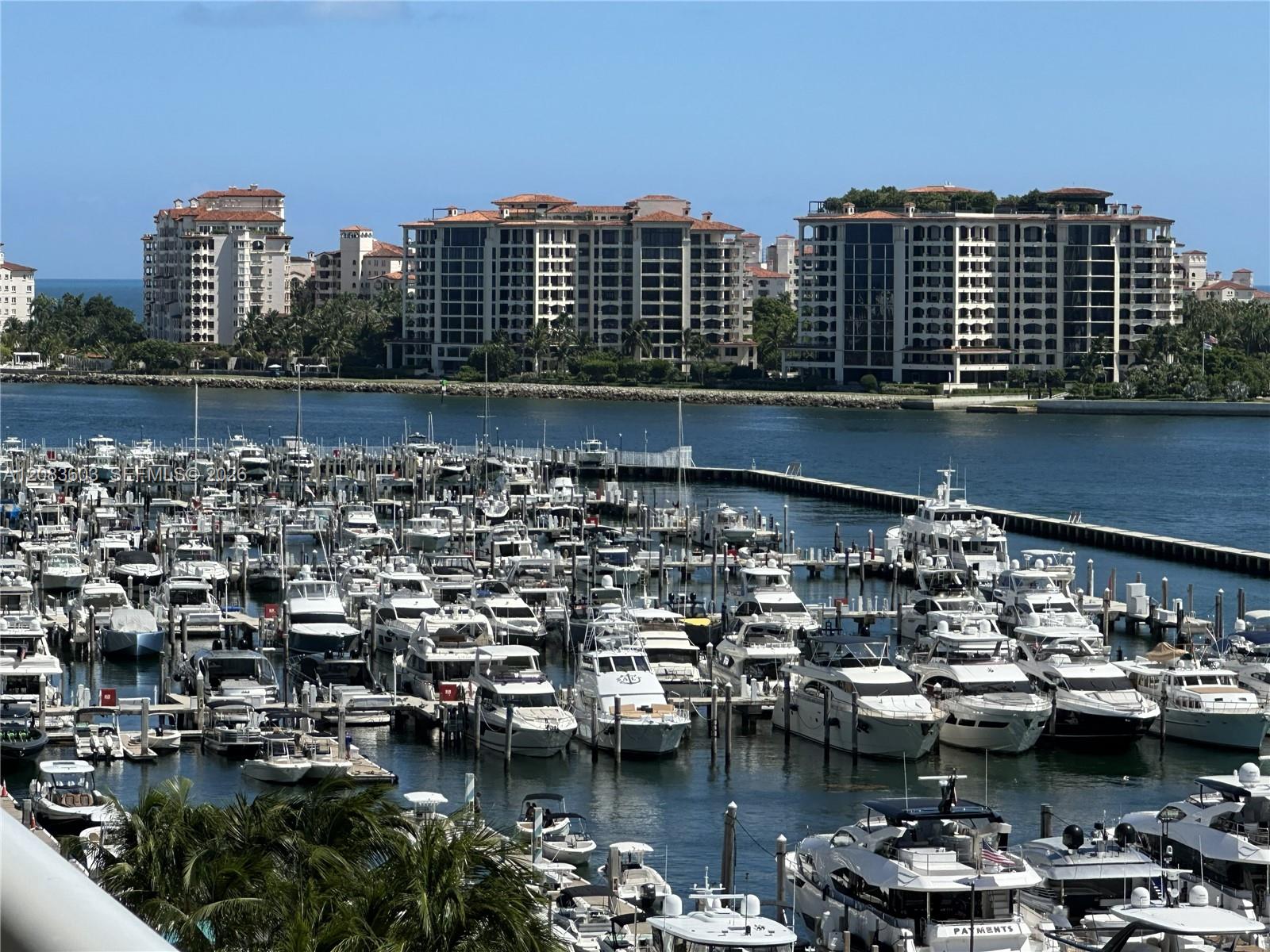Looking down on the Miami Beach Marina, with Fisher Island in the background.